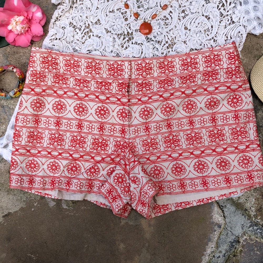 🌺 Ann Taylor Loft-Coral/Tan Embroidered Shorts 14